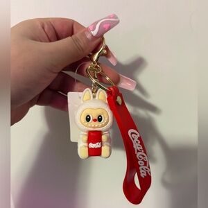 Coca-Cola Red and Cream Cute Character Keychain with Gold Hardware